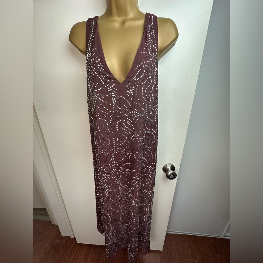 H & M Edition Burgundy Chiffon Embellished Rhinestone Metal Beads Designs S NWT